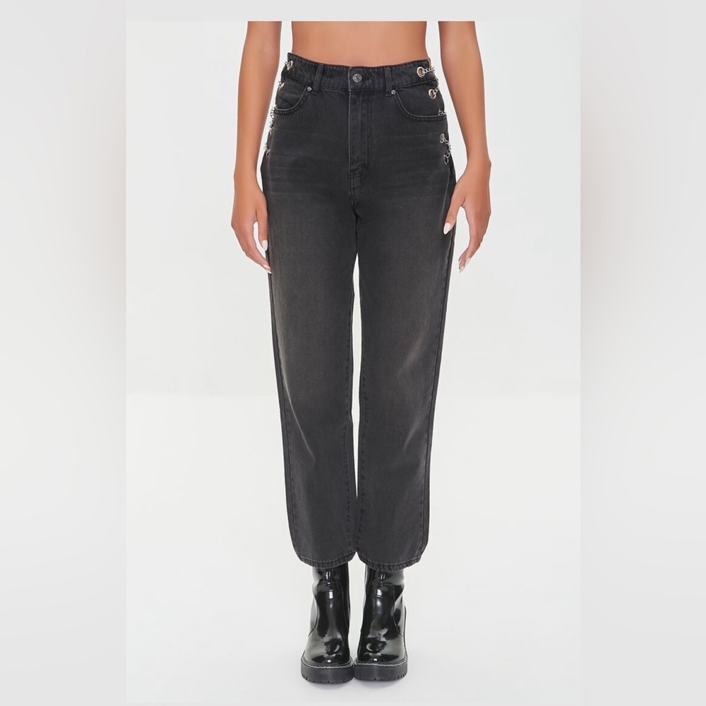 Women’s Curb Chain Black High-Rise Jeans